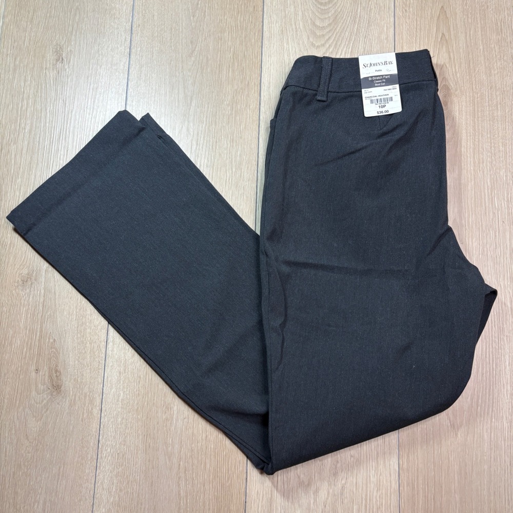 St. Johns Bay Bi-Stretch Pants 10P Charcoal Heather Classic Fit Bootcut NWT